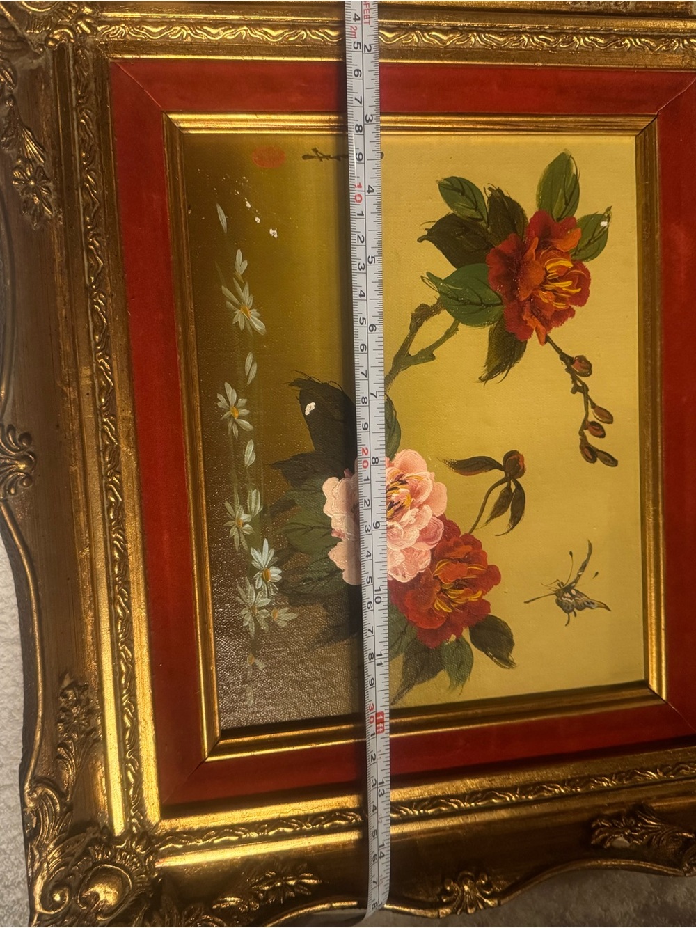 Vintage Asian Inspired Framed Oil painting floral Signed. - Picture 8 of 9